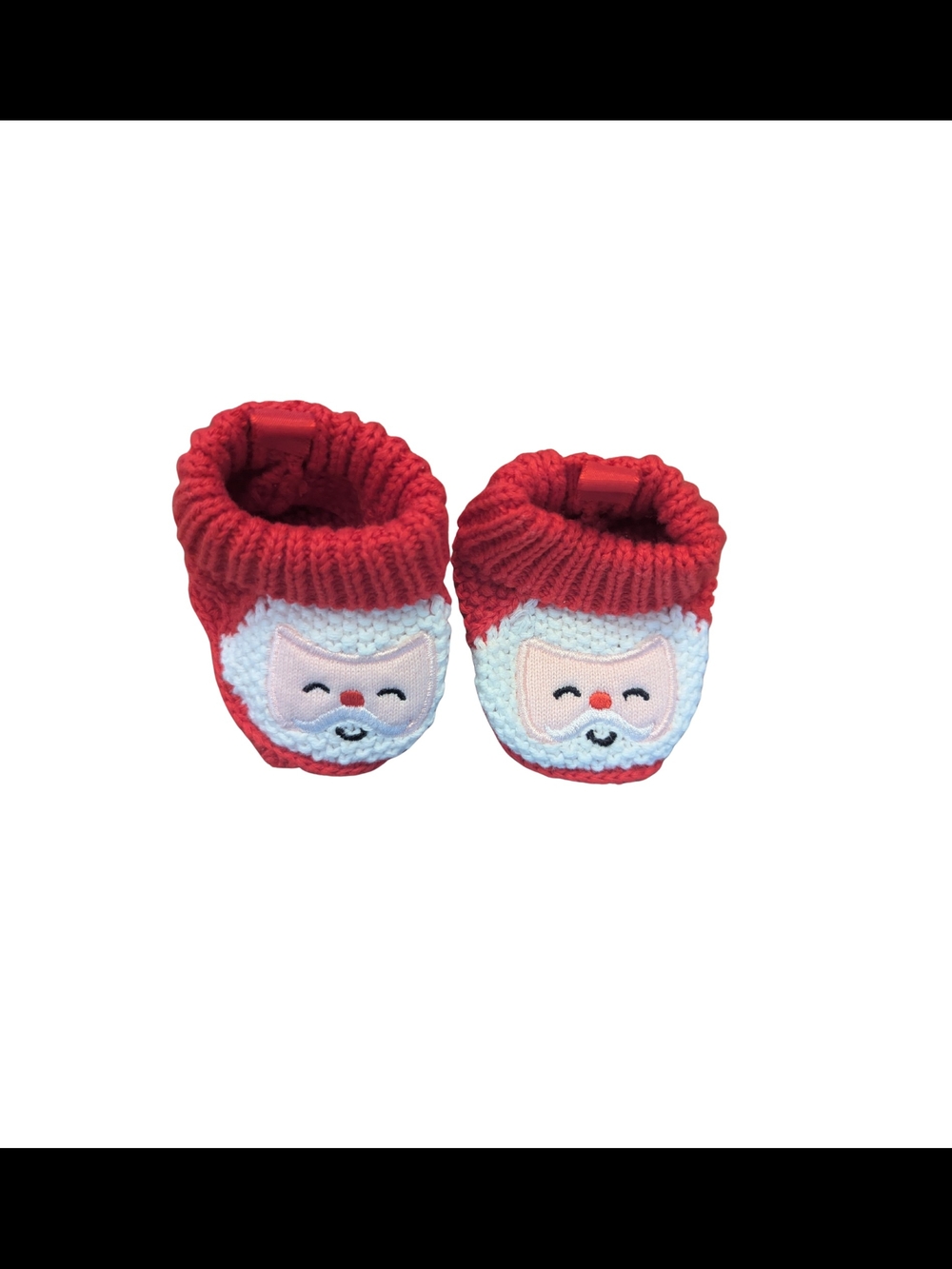 EUC Carters Newborn Baby Santa Face Red Christmas Knitted Cable Bootie Slipper